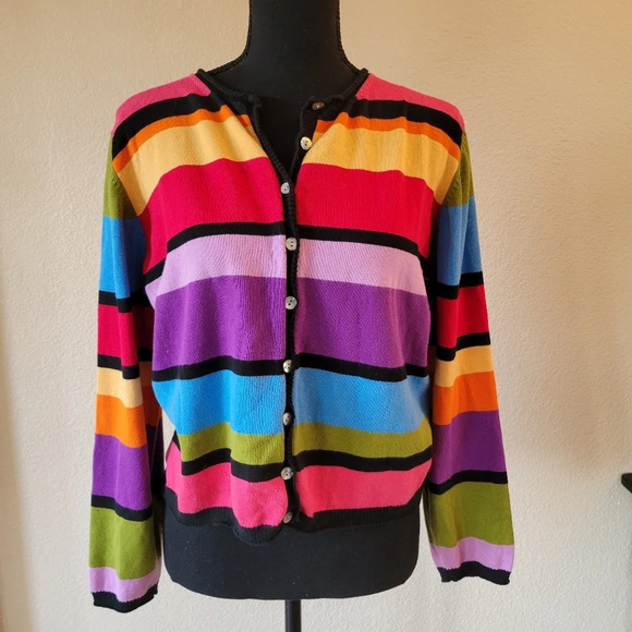 VTG MARISA CHRISTINA Colorful Dtipped Button Down Cardigan Size Large - Picture 1 of 8